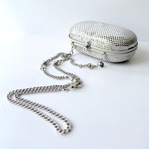 Vintage St. John Silver Satin Sequin Paillette Convertible Clutch Evening Bag